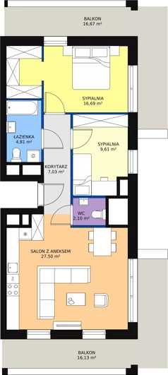 3 pokoje, apartament 67,42 m², piętro 7, oferta nr H2-E-7-3, Heyki City ATAL, Szczecin, Prawobrzeże, Międzyodrze, ul. Leona Heyki