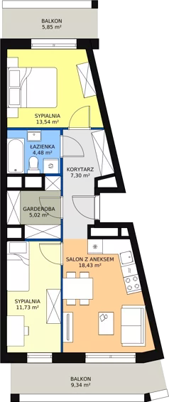 3 pokoje, mieszkanie 60,50 m², piętro 7, oferta nr H2-E-7-7, Heyki City ATAL, Szczecin, Prawobrzeże, Międzyodrze, ul. Leona Heyki