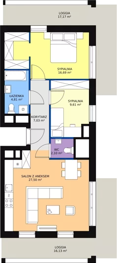 3 pokoje, apartament 67,42 m², piętro 8, oferta nr H2-E-8-3, Heyki City ATAL, Szczecin, Prawobrzeże, Międzyodrze, ul. Leona Heyki