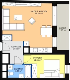 2 pokoje, apartament 48,65 m², piętro 3, oferta nr H3-F-3-3, Heyki City ATAL, Szczecin, Prawobrzeże, Międzyodrze, ul. Leona Heyki