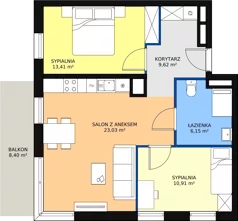 3 pokoje, apartament 63,12 m², piętro 4, oferta nr H3-F-4-7, Heyki City ATAL, Szczecin, Prawobrzeże, Międzyodrze, ul. Leona Heyki