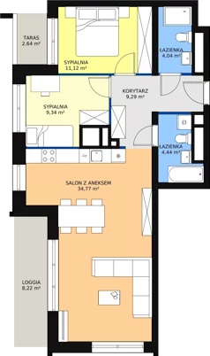 3 pokoje, apartament 73,62 m², piętro 14, oferta nr H4-C-14-4, Heyki City ATAL, Szczecin, Prawobrzeże, Międzyodrze, ul. Leona Heyki