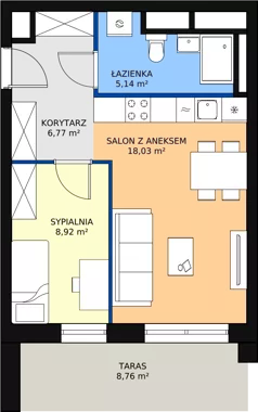 2 pokoje, apartament 38,97 m², piętro 2, oferta nr H4-C-2-9, Heyki City ATAL, Szczecin, Prawobrzeże, Międzyodrze, ul. Leona Heyki