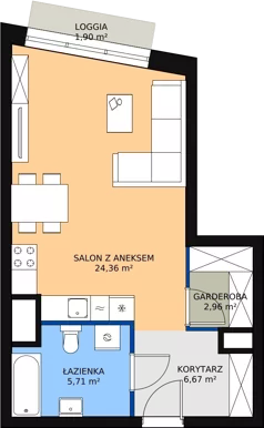 1 pokój, apartament 39,70 m², piętro 3, oferta nr H4-C-3-2, Heyki City ATAL, Szczecin, Prawobrzeże, Międzyodrze, ul. Leona Heyki