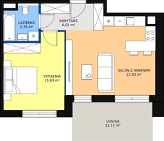 2 pokoje, mieszkanie 48,76 m², piętro 1, oferta nr 6.01.B03, Ogrody Andersa II, Gliwice, Wojska Polskiego, ul. Generała Władysława Andersa