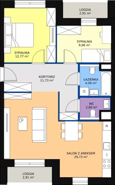 3 pokoje, mieszkanie 69,99 m², piętro 2, oferta nr 6.02.B05, Ogrody Andersa II, Gliwice, Wojska Polskiego, ul. Generała Władysława Andersa