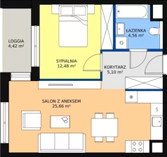 2 pokoje, mieszkanie 47,78 m², piętro 1, oferta nr 7.01.B05, Ogrody Andersa II, Gliwice, Wojska Polskiego, ul. Generała Władysława Andersa