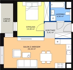 2 pokoje, mieszkanie 49,48 m², piętro 2, oferta nr 7.02.A13, Ogrody Andersa II, Gliwice, Wojska Polskiego, ul. Generała Władysława Andersa