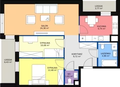 3 pokoje, mieszkanie 73,23 m², piętro 2, oferta nr 7.02.B11, Ogrody Andersa II, Gliwice, Wojska Polskiego, ul. Generała Władysława Andersa