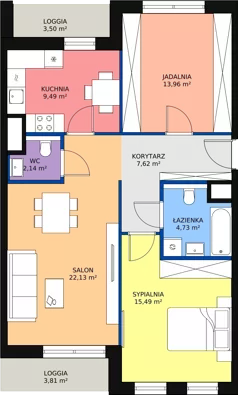 2 pokoje, mieszkanie 75,68 m², piętro 2, oferta nr 7.02.C07, Ogrody Andersa II, Gliwice, Wojska Polskiego, ul. Generała Władysława Andersa