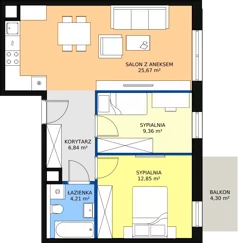3 pokoje, mieszkanie 58,90 m², piętro 3, oferta nr 7.03.A16, Ogrody Andersa II, Gliwice, Wojska Polskiego, ul. Generała Władysława Andersa