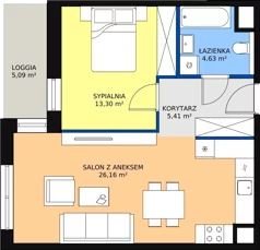 2 pokoje, mieszkanie 49,53 m², piętro 3, oferta nr 7.03.A18, Ogrody Andersa II, Gliwice, Wojska Polskiego, ul. Generała Władysława Andersa