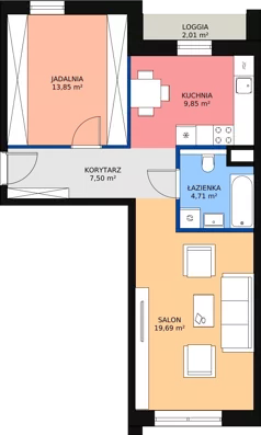 1 pokój, mieszkanie 55,79 m², piętro 3, oferta nr 7.03.C08, Ogrody Andersa II, Gliwice, Wojska Polskiego, ul. Generała Władysława Andersa