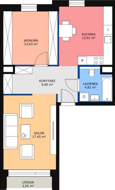 1 pokój, mieszkanie 58,95 m², piętro 3, oferta nr 7.03.D17, Ogrody Andersa II, Gliwice, Wojska Polskiego, ul. Generała Władysława Andersa
