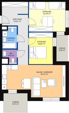 3 pokoje, mieszkanie 73,93 m², piętro 3, oferta nr 7.03.D20, Ogrody Andersa II, Gliwice, Wojska Polskiego, ul. Generała Władysława Andersa
