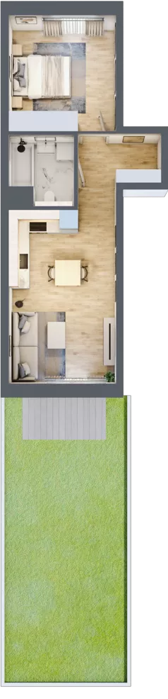 2 pokoje, mieszkanie 42,55 m², parter, oferta nr 8.00.B02, Ogrody Andersa II, Gliwice, Wojska Polskiego, ul. Generała Władysława Andersa