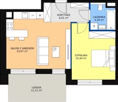 2 pokoje, mieszkanie 48,95 m², piętro 1, oferta nr 8.01.A06, Ogrody Andersa II, Gliwice, Wojska Polskiego, ul. Generała Władysława Andersa