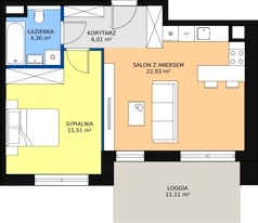2 pokoje, mieszkanie 48,94 m², piętro 1, oferta nr 8.01.B03, Ogrody Andersa II, Gliwice, Wojska Polskiego, ul. Generała Władysława Andersa