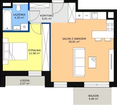 2 pokoje, mieszkanie 50,21 m², piętro 2, oferta nr 8.02.B06, Ogrody Andersa II, Gliwice, Wojska Polskiego, ul. Generała Władysława Andersa