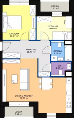 3 pokoje, mieszkanie 70,05 m², piętro 3, oferta nr 8.03.B08, Ogrody Andersa II, Gliwice, Wojska Polskiego, ul. Generała Władysława Andersa