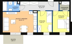 3 pokoje, mieszkanie 58,65 m², piętro 1, oferta nr A1-07, ATAL Apollina, Kowale, ul. Apollina