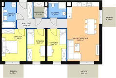 4 pokoje, mieszkanie 85,85 m², piętro 3, oferta nr 2.B.3.38, ATAL Apollina II, Kowale, ul. Apollina