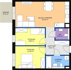 3 pokoje, mieszkanie 65,77 m², piętro 4, oferta nr 2.B.4.47, ATAL Apollina II, Kowale, ul. Apollina