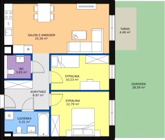 3 pokoje, mieszkanie 65,71 m², parter, oferta nr 3.0.7, ATAL Apollina II, Kowale, ul. Apollina