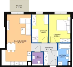 3 pokoje, mieszkanie 68,02 m², piętro 1, oferta nr 3.1.13, ATAL Apollina II, Kowale, ul. Apollina