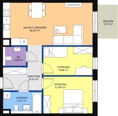 3 pokoje, mieszkanie 65,86 m², piętro 1, oferta nr 3.1.18, ATAL Apollina II, Kowale, ul. Apollina