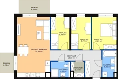4 pokoje, mieszkanie 86,63 m², piętro 1, oferta nr 3.1.23, ATAL Apollina II, Kowale, ul. Apollina