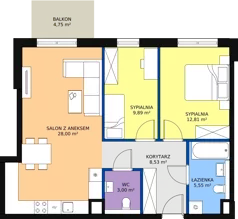 3 pokoje, mieszkanie 67,89 m², piętro 2, oferta nr 3.2.26, ATAL Apollina II, Kowale, ul. Apollina