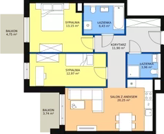 3 pokoje, mieszkanie 68,76 m², piętro 2, oferta nr 3.2.27, ATAL Apollina II, Kowale, ul. Apollina