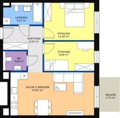 3 pokoje, mieszkanie 63,95 m², piętro 2, oferta nr 3.2.33, ATAL Apollina II, Kowale, ul. Apollina