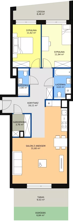 3 pokoje, mieszkanie 82,43 m², parter, oferta nr 2-0-02, ATAL Aura II, Łódź, Bałuty, ul. Telefoniczna 15/17