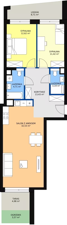 3 pokoje, mieszkanie 74,43 m², piętro 1, oferta nr 3-1-11, ATAL Aura II, Łódź, Bałuty, ul. Telefoniczna 15/17