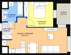 2 pokoje, mieszkanie 42,14 m², piętro 4, oferta nr 2-4-57, ATAL Aura II, Łódź, Bałuty, ul. Telefoniczna 15/17