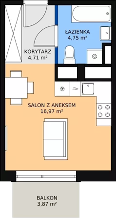 1 pokój, mieszkanie 26,45 m², piętro 5, oferta nr 2-5-66, ATAL Aura II, Łódź, Bałuty, ul. Telefoniczna 15/17