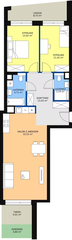 3 pokoje, mieszkanie 74,43 m², piętro 1, oferta nr 3-1-11, ATAL Aura II, Łódź, Bałuty, ul. Telefoniczna 15/17