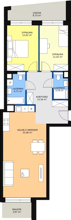 3 pokoje, mieszkanie 78,02 m², piętro 1, oferta nr 3-1-14, ATAL Aura II, Łódź, Bałuty, ul. Telefoniczna 15/17