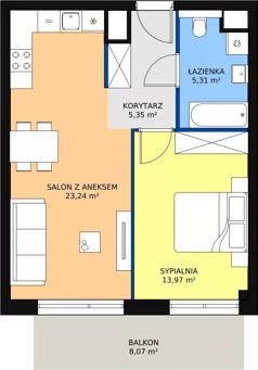 2 pokoje, mieszkanie 47,87 m², parter, oferta nr M2.0.72, Modern Helenów, Łódź, Bałuty, Helenów, ul. Smugowa 10/12