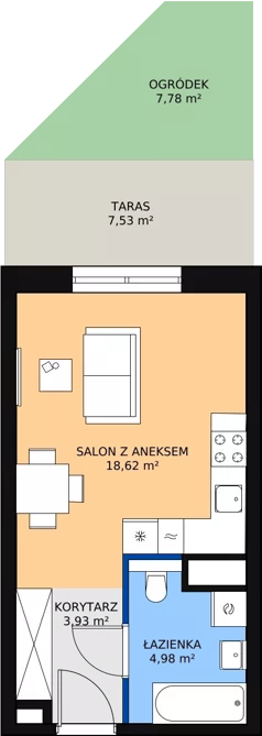 1 pokój, mieszkanie 27,53 m², piętro 1, oferta nr M1.1.07, Modern Helenów, Łódź, Bałuty, Helenów, ul. Smugowa 10/12