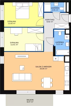 3 pokoje, mieszkanie 78,87 m², piętro 1, oferta nr M1.1.11, Modern Helenów, Łódź, Bałuty, Helenów, ul. Smugowa 10/12