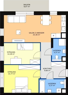 3 pokoje, mieszkanie 72,90 m², piętro 1, oferta nr M1.1.14, Modern Helenów, Łódź, Bałuty, Helenów, ul. Smugowa 10/12