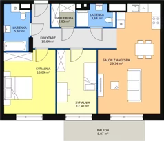3 pokoje, mieszkanie 81,09 m², piętro 1, oferta nr M2.1.91, Modern Helenów, Łódź, Bałuty, Helenów, ul. Smugowa 10/12