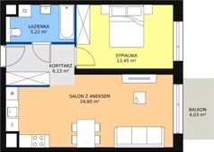2 pokoje, mieszkanie 45,19 m², piętro 1, oferta nr M3.1.170, Modern Helenów, Łódź, Bałuty, Helenów, ul. Smugowa 10/12