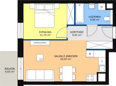 2 pokoje, mieszkanie 43,60 m², piętro 1, oferta nr M3.1.174, Modern Helenów, Łódź, Bałuty, Helenów, ul. Smugowa 10/12