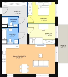 3 pokoje, mieszkanie 79,64 m², piętro 2, oferta nr M2.2.102, Modern Helenów, Łódź, Bałuty, Helenów, ul. Smugowa 10/12