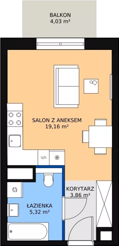 1 pokój, mieszkanie 28,24 m², piętro 2, oferta nr M2.2.106, Modern Helenów, Łódź, Bałuty, Helenów, ul. Smugowa 10/12