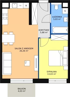 2 pokoje, mieszkanie 46,05 m², piętro 3, oferta nr M1.3.32, Modern Helenów, Łódź, Bałuty, Helenów, ul. Smugowa 10/12